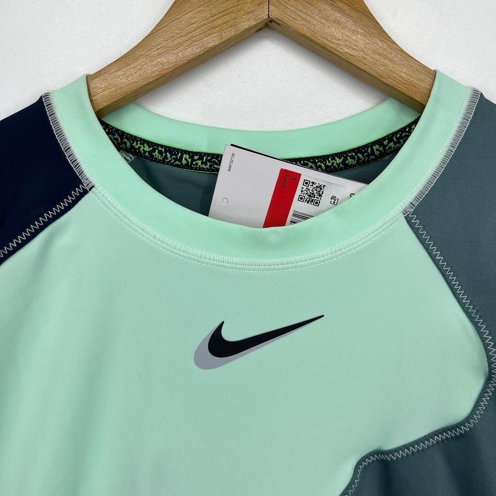 Nike Court Dri-FIT Slam Womens Tennis Dress Green Navy Asymmetrical Size L NWT - Picture 11 of 14